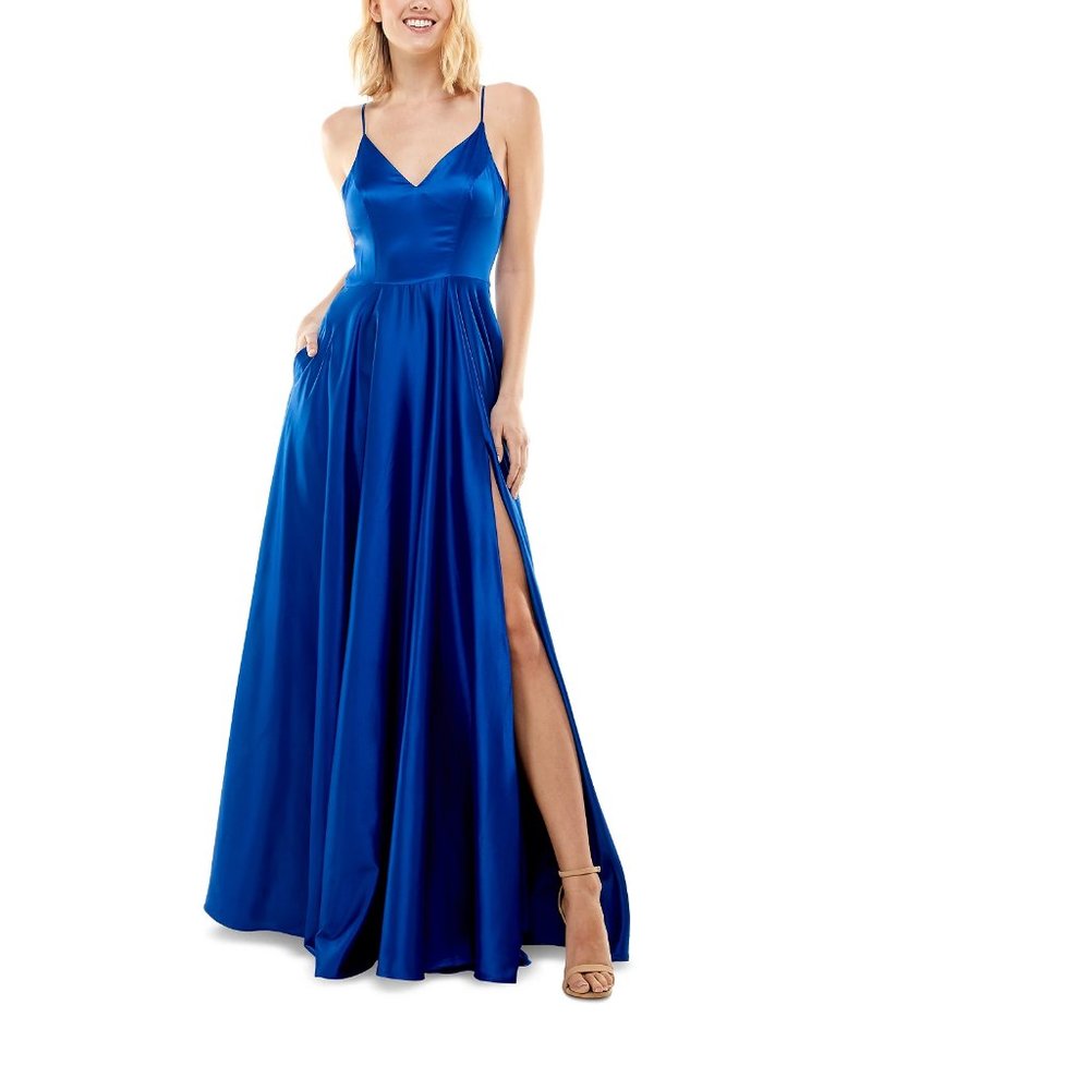 Juniors' V-Neck Satin Gown